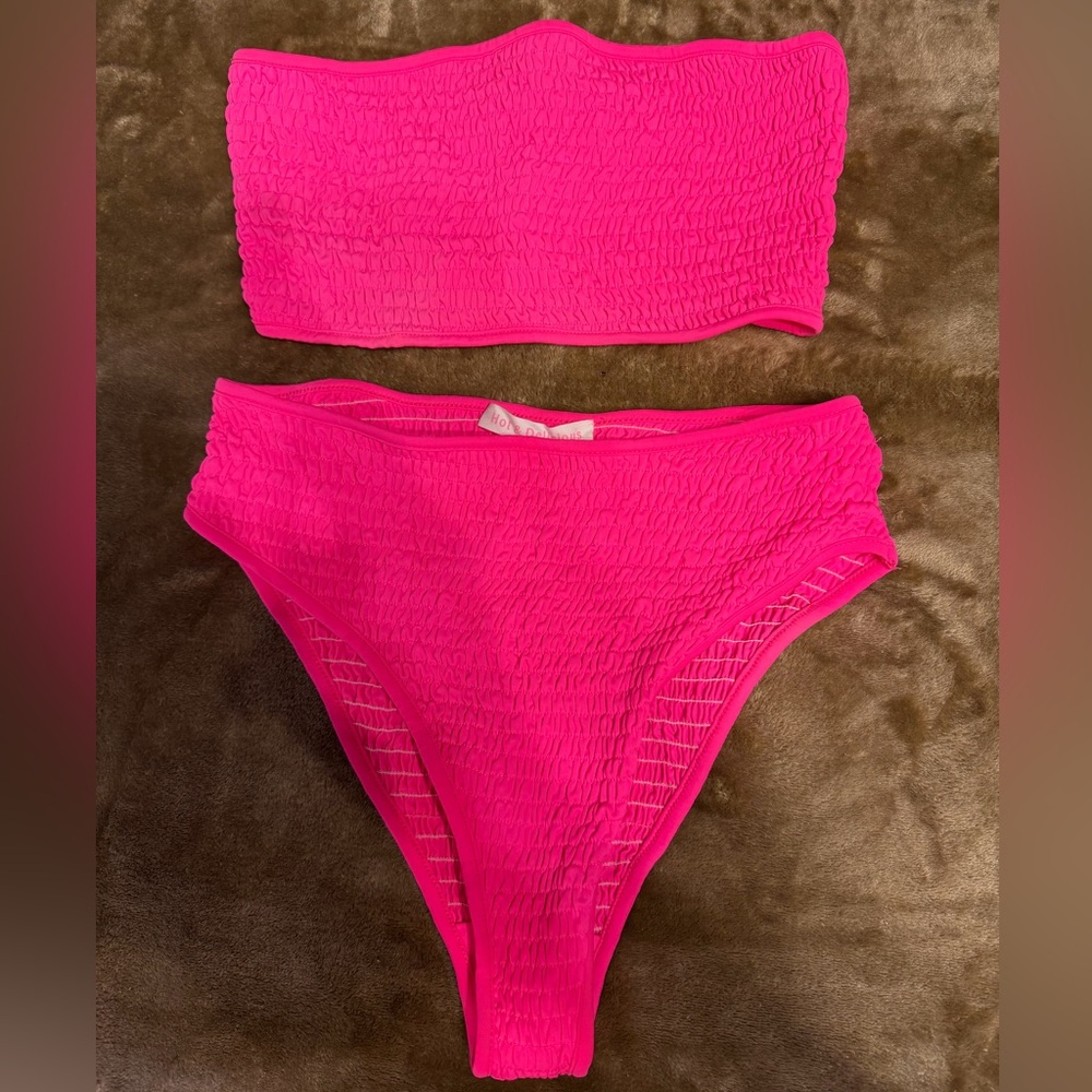 Hot & Delicious Neon Pink Smocked Bikini Set